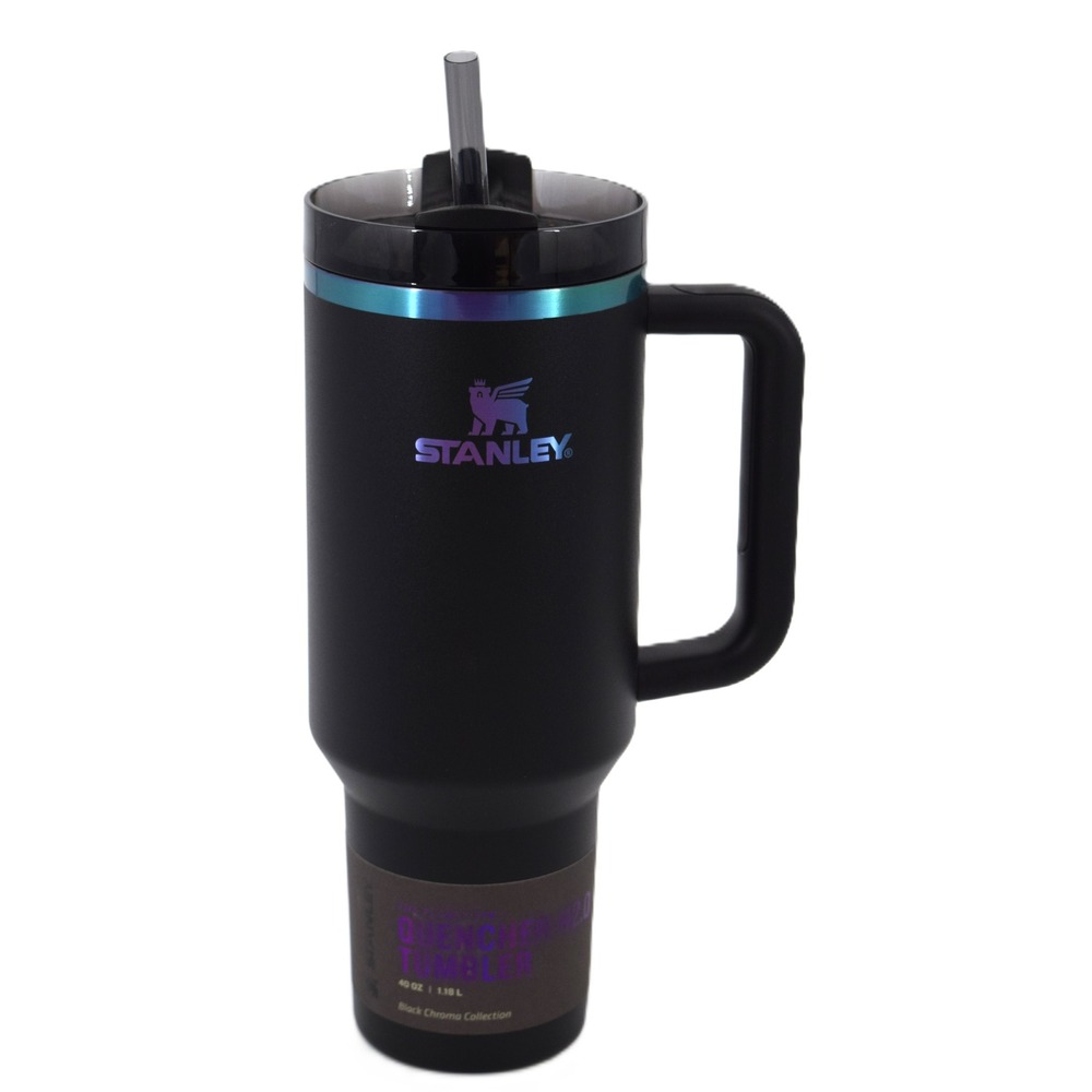 Stanley Quencher H2.0 Tumbler 40oz Black Chroma New Iridescent Matte Black‎ Cup